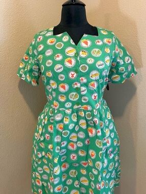 NWT Horrockses X Joanie Clothing Button Front Food Print Day Dress Vintage 2x 18